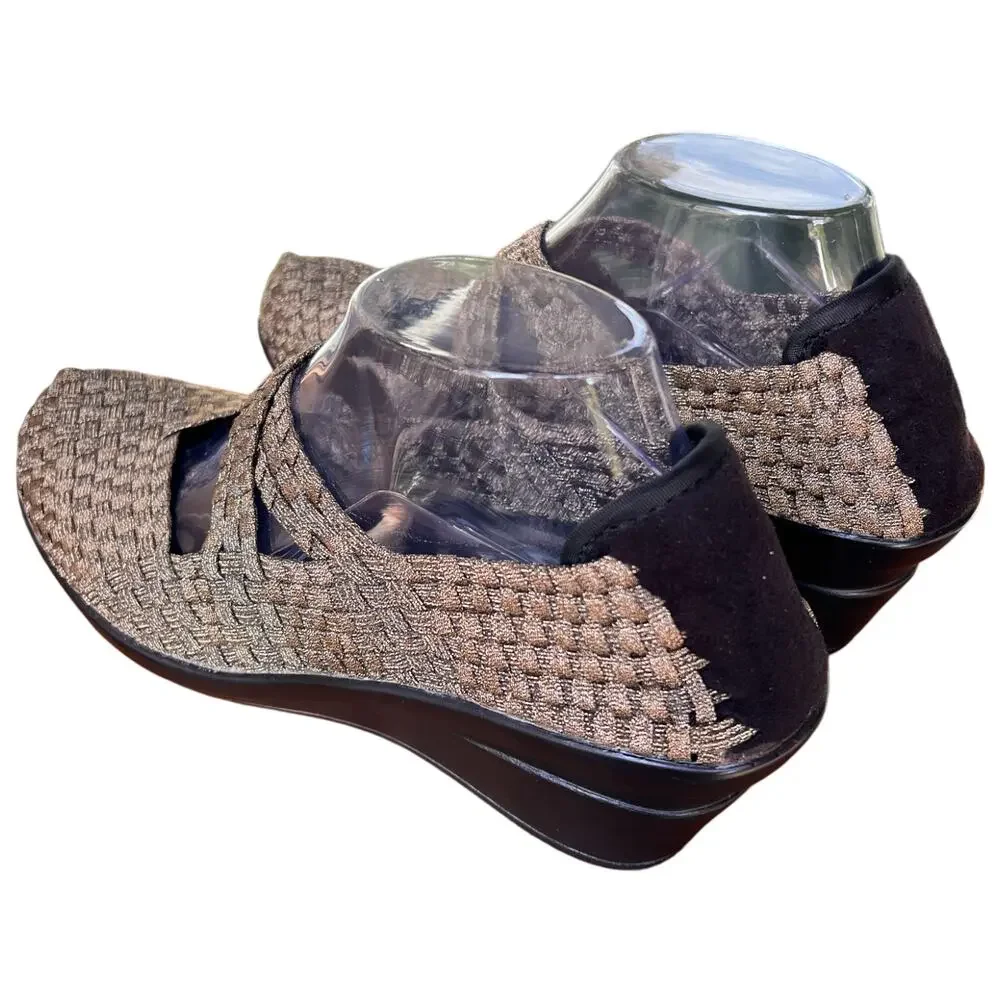 CORKYS Wishbone Women's 10 Woven Wedge Shoes Comfort Slip On Gold Black